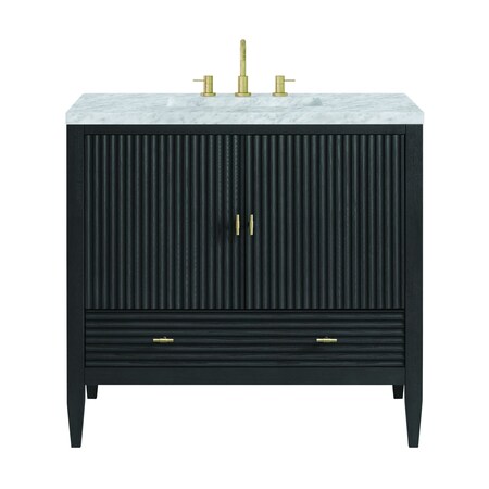 James Martin Vanities 36'' Vanity, Carbon Oak w/ 3 CM Carrara White Marble Top 485-V36-CBO-3CAR